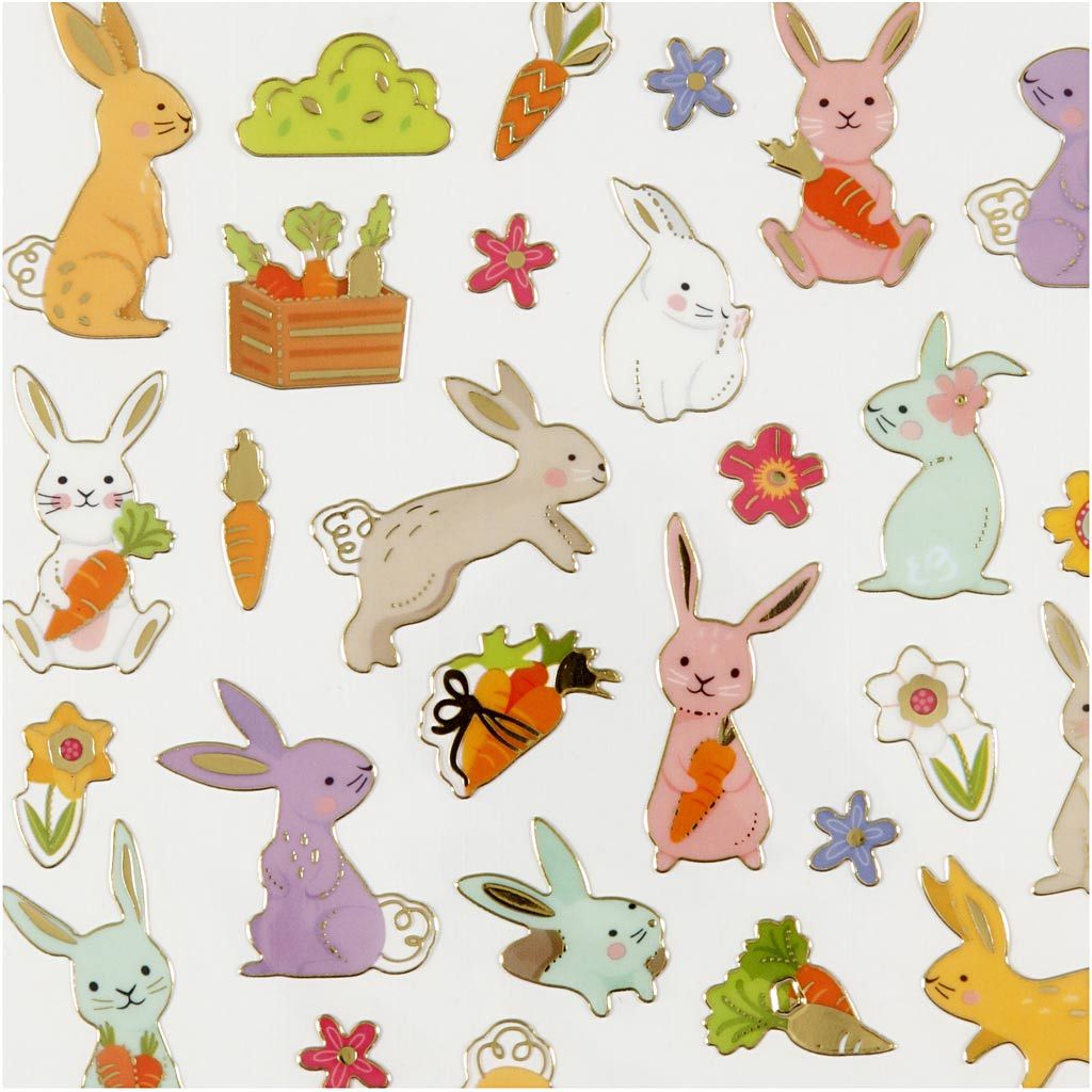 Stickers Påskeharer - 15x16,5 cm, 1 ark