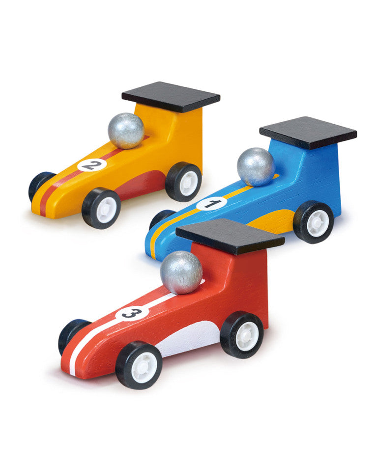 Mentari Racerbiler i træ med optræk - 3 stk.