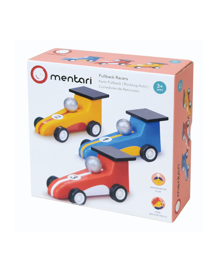 Mentari Racerbiler i træ med optræk - 3 stk.