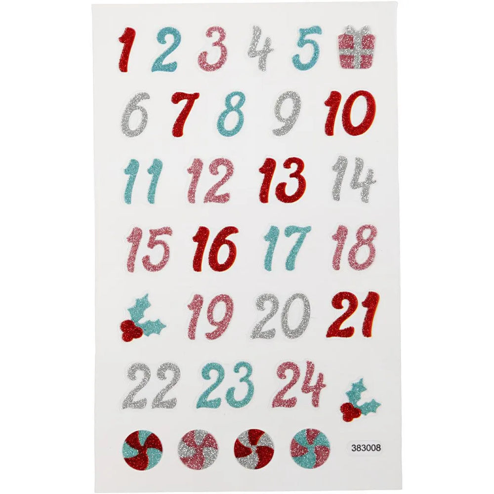 Glitterstickers kalendertal - 10x16 cm, 1 ark