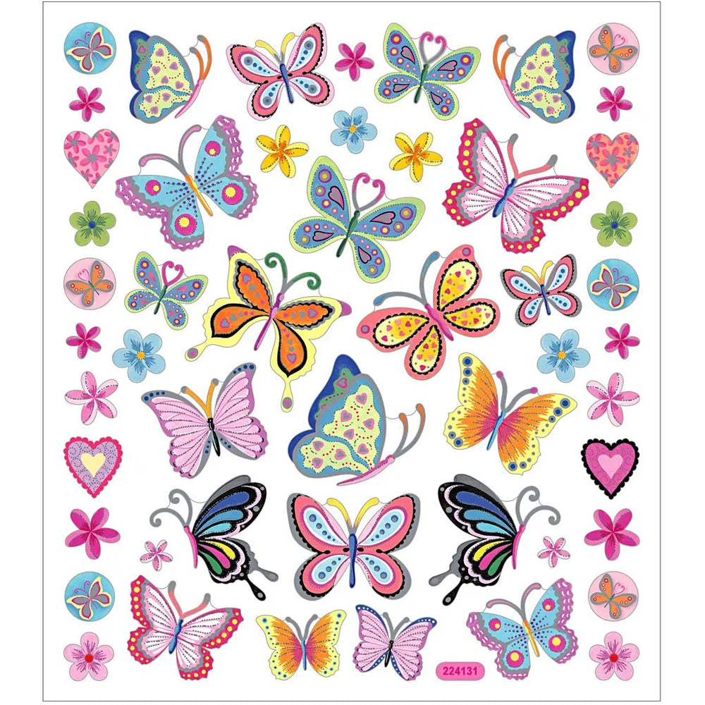 Stickers  farverige sommerfugle - 15x16,5 cm, 1 ark