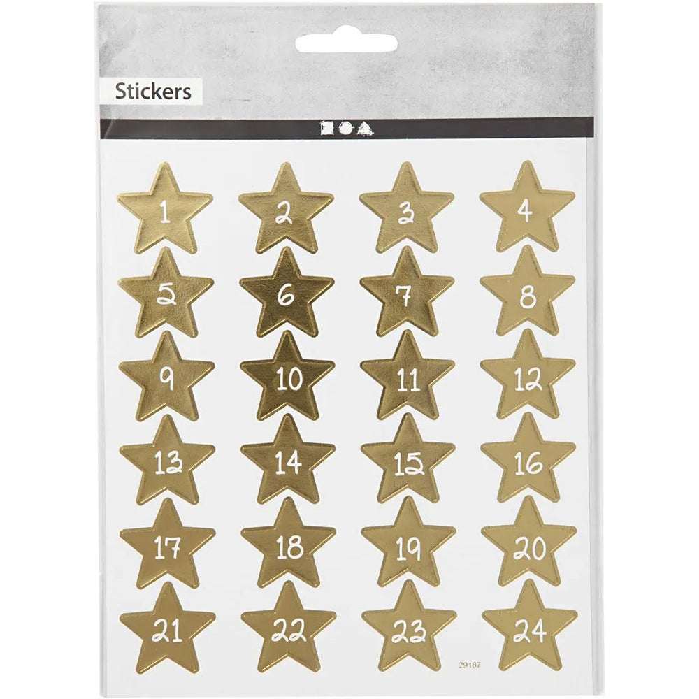 Stickers kalendertal Stjerner - 15x16,5 cm, 1 ark