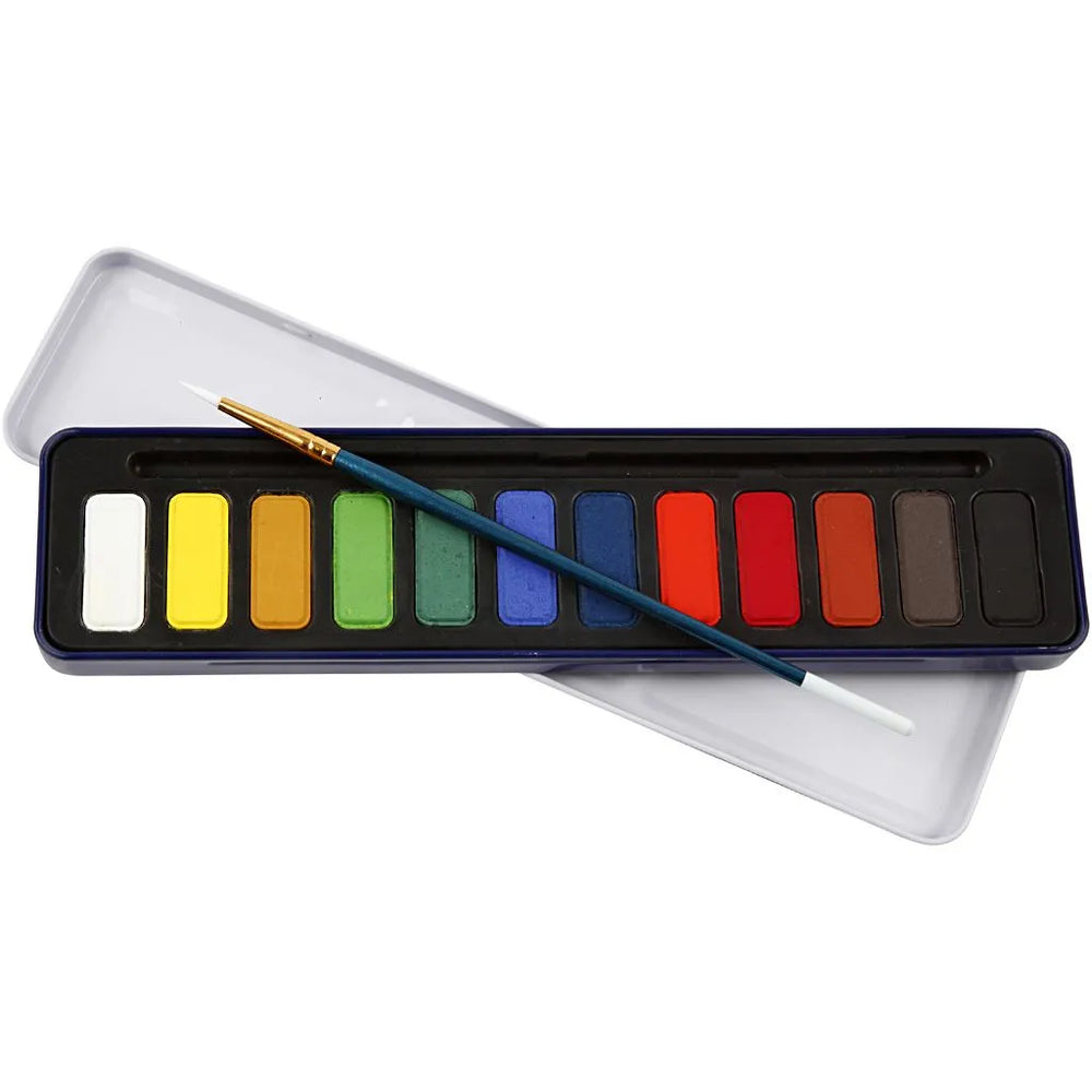 Colortime Akvarelsæt - str. 12x30 mm, 12 frv./ 1 pk.