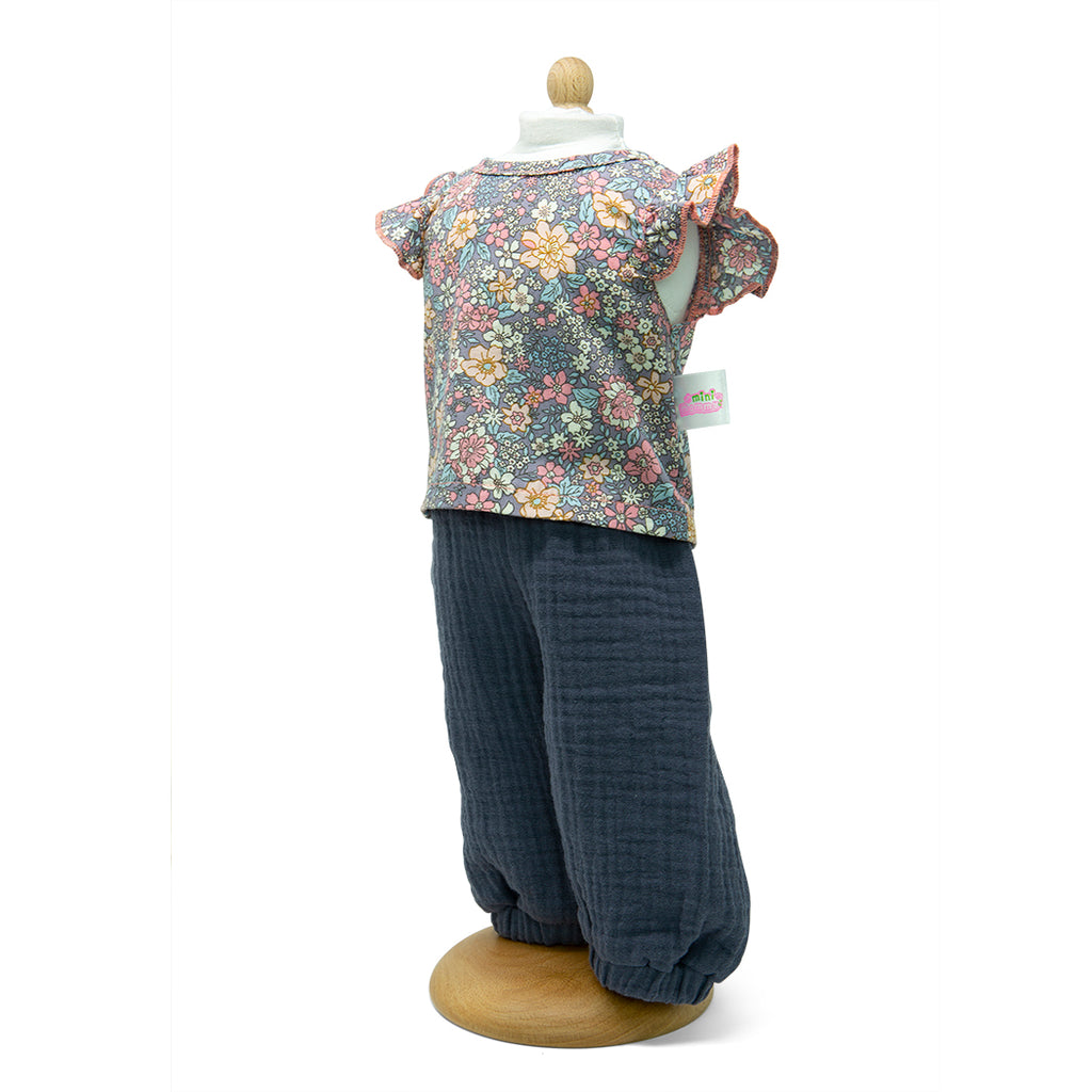 Mini Mommy Dukketøj Bukser m. Blomstret bluse - Str. 29-32 - Legeslottet