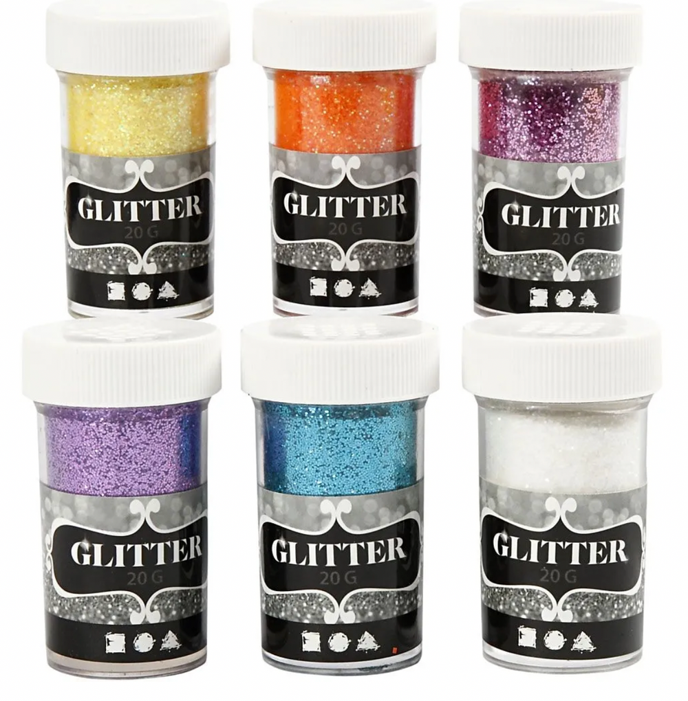 Glitter, 6x20 g, ass. farver