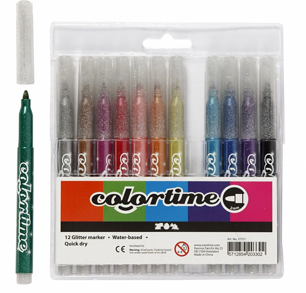Colortime Glittertusch, stregtykkelse: 2 mm, 12 stk., ass. farver